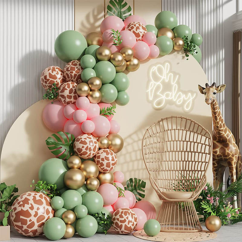 Animal Print Pink Sage Green Jungle Balloon Garland Arch komplekt