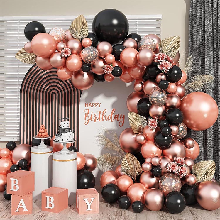 Black Rose Gold Balloon Arch Garlandi komplekt